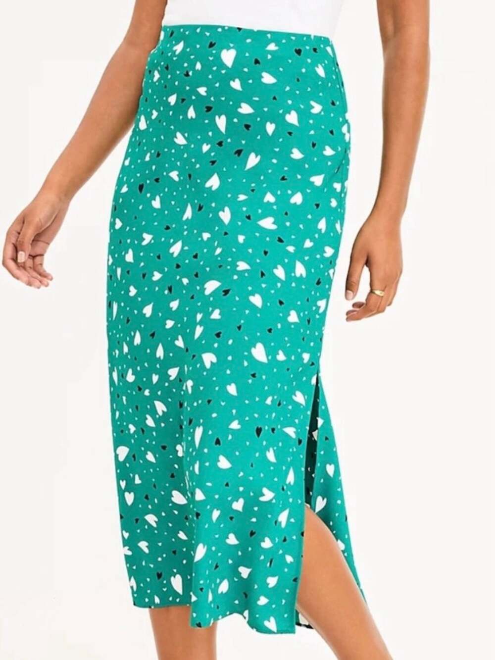 Ann Taylor LOFT Green Heart Side Slit Elastic Waist Straight Midi Slip Skirt XL